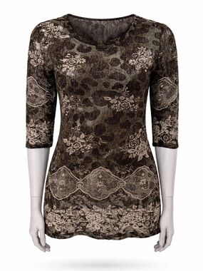 Cativa Leopard Floral Top Sheer Knit Size Small